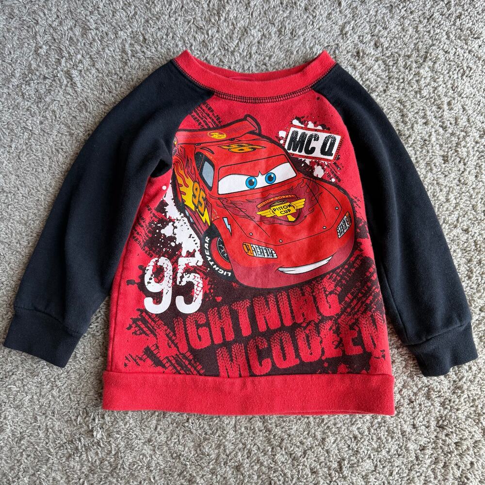 Disney Pixar Cars Boys Lightning McQueen Graphic Sweatshirt Red Black 3T